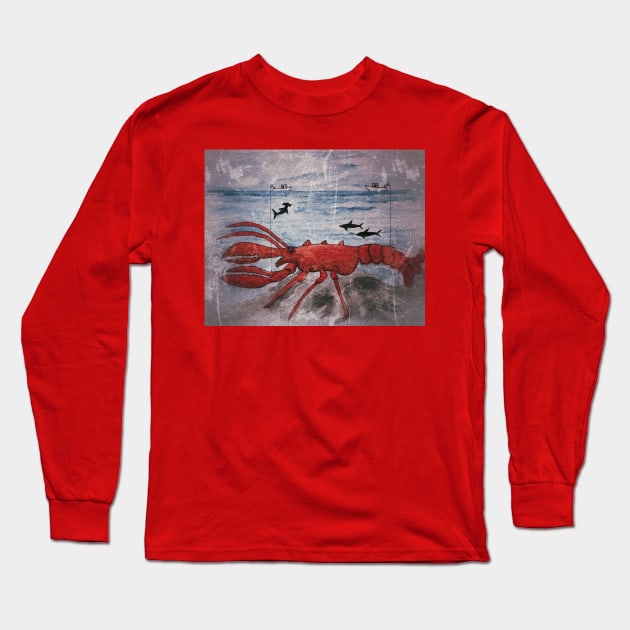 Monster Lobster Grunge Long Sleeve T-Shirt by Matt Starr Fine Art